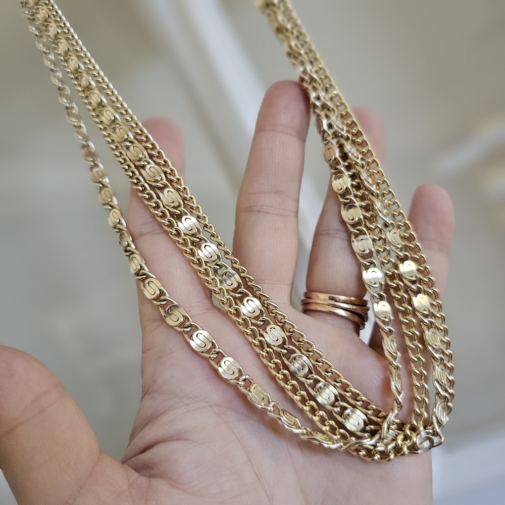 Sarah Coventry Necklace SIGNED Modern Gold Tone Multi Strand Chain - Picture 3 of 7